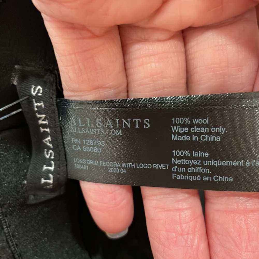 NWT All Saints Long Brim Fedora+100% Wool+Brass Logo rivet+Black - Picture 10 of 11